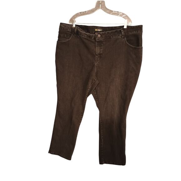 Lee Plus‎ Petite Relaxed Fit Straight Leg High Rise Jeans Black Women's Size 26W - Picture 1 of 9